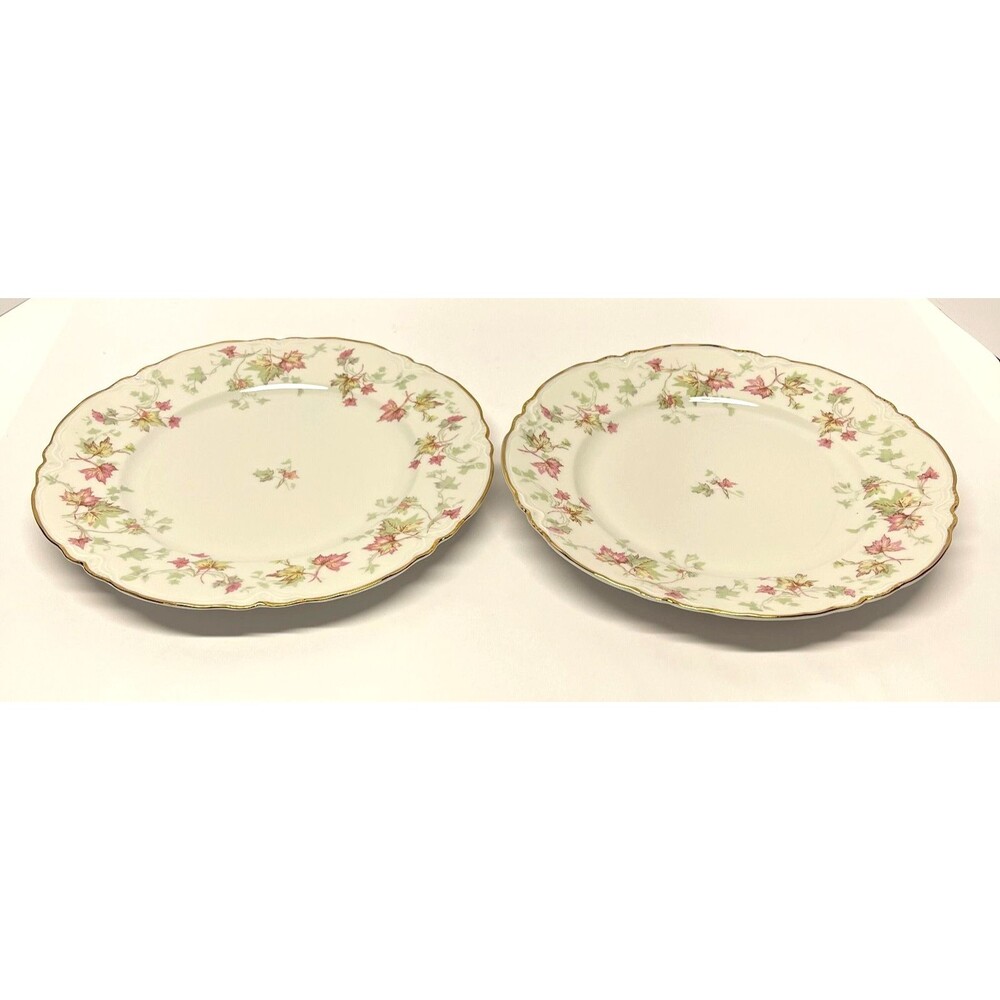 Hutschenreuther Selb Bavaria Maple Leaf 7578 Dinner Plates Set of 2 Gold Trim
